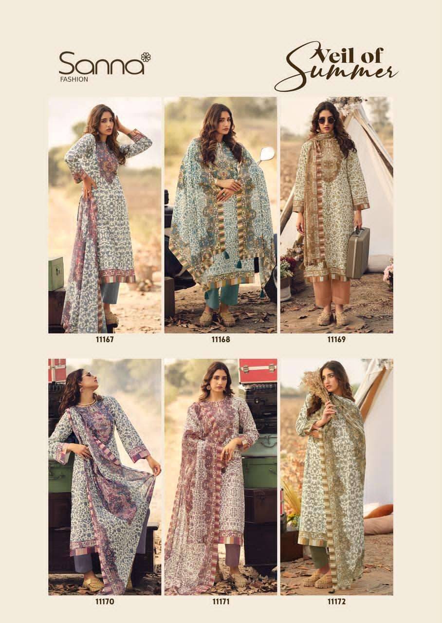 VEIL OF SUMMER By SANNA FASHION 11167 To 11172 Series Stylish Beautiful Colourful PURE COTTON Dresses At Wholesale Price